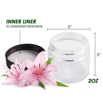 Hoa Kinh 2 ounce Glass Jars with Lids, 24 Pack Round Glass Jars, Small Clear Glass Container with Black Plastic Smooth Lids