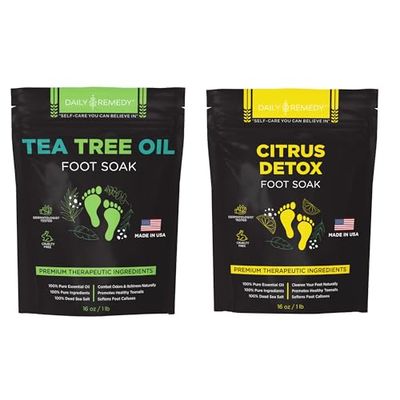 DAILY REMEDY Tea Tree Oil &amp; Citrus Foot Soak Set, Pack of 2, for Foot Pain, Odor, Sore Feet, Athletes Foot, Soften Calluses - Natural Blend &amp; Salts, Made In USA