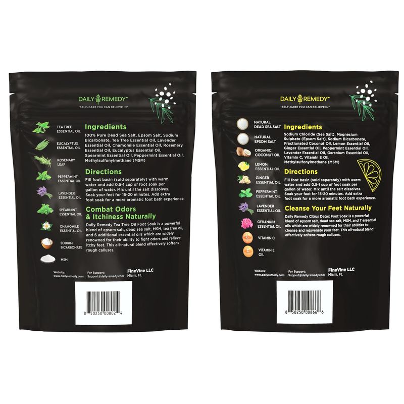 DAILY REMEDY Tea Tree Oil &amp; Citrus Foot Soak Set, Pack of 2, for Foot Pain, Odor, Sore Feet, Athletes Foot, Soften Calluses - Natural Blend &amp; Salts, Made In USA