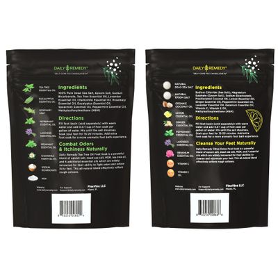 DAILY REMEDY Tea Tree Oil &amp; Citrus Foot Soak Set, Pack of 2, for Foot Pain, Odor, Sore Feet, Athletes Foot, Soften Calluses - Natural Blend &amp; Salts, Made In USA