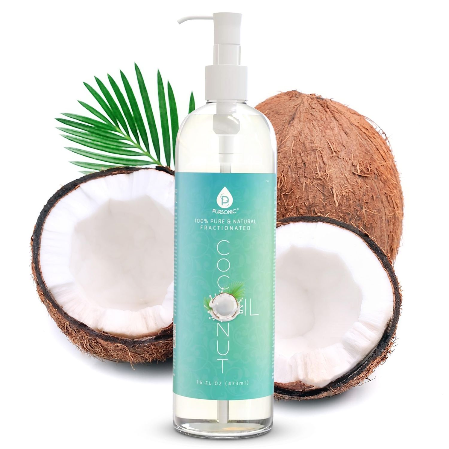 Pursonic Pure Unscented Fractionated Coconut Oil - 16 Oz Multipurpose Oil for Skin, Hair, Body Massage &amp; Makeup Removal - Carrier Oil for Essential Oils and Aromatherapy