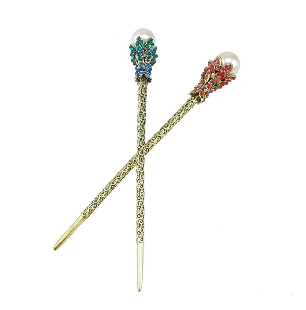 yueton?Pack of 2 Rhinestone Pearl Hair Stick Vintage Hair Chopsticks Hairpin Chignon Pin