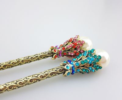 yueton?Pack of 2 Rhinestone Pearl Hair Stick Vintage Hair Chopsticks Hairpin Chignon Pin