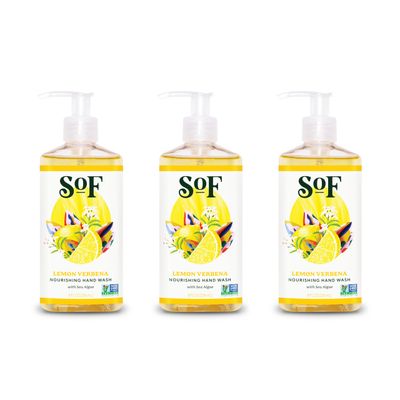 SoF Nourishing Hand Wash - With Moisturizing Sea Algae, Coconut &amp; Olive Oil- Vegan &amp; Non GMO- Free From Phthalates, Sulfates &amp; Parabens- Lemon Verbena - 8 oz Bottle 3 Pack