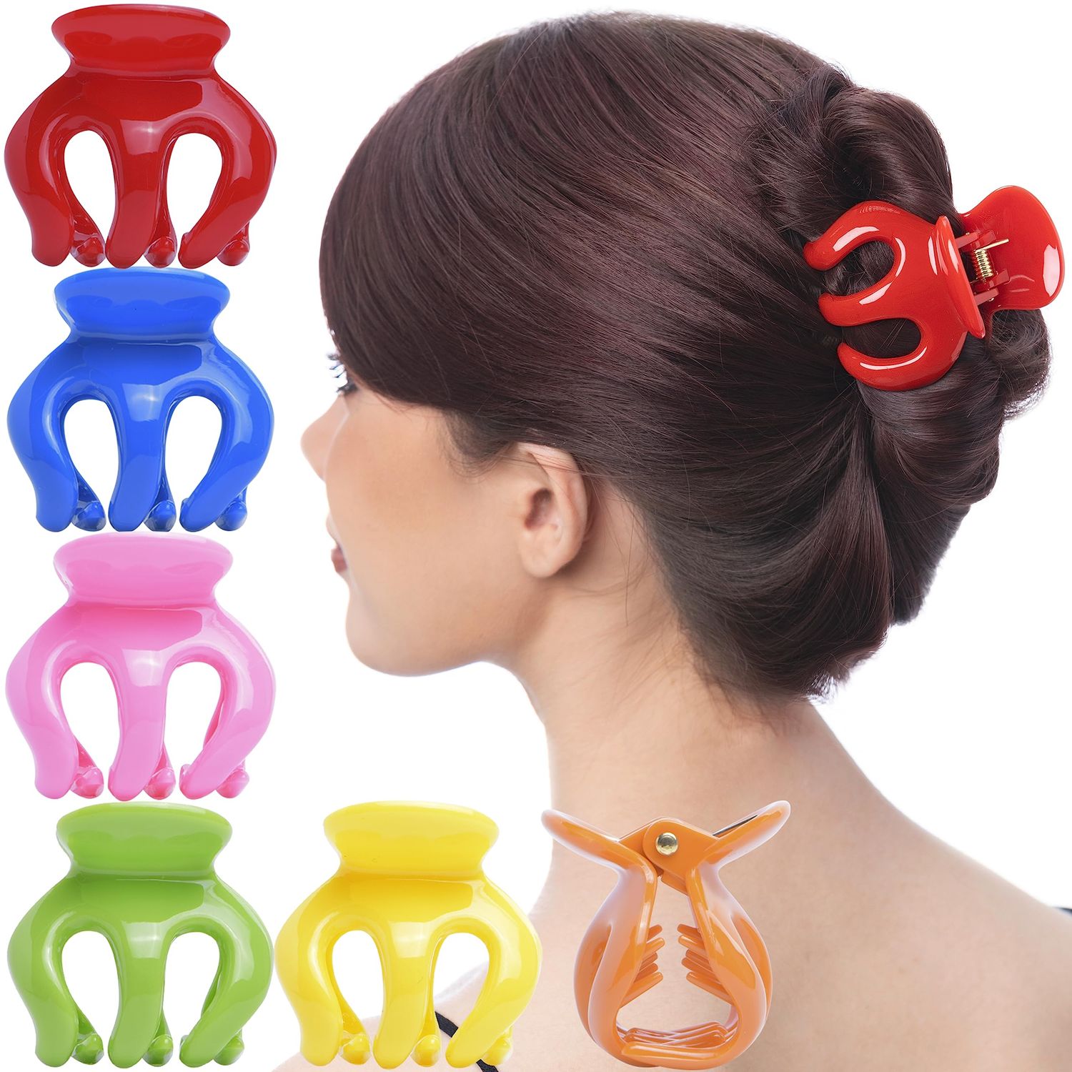 RC ROCHE ORNAMENT 6 Pcs Womens Pumpkin Hair Secure No Slip Grip Claw Clips Styling Plastic Strong Durable Comfortable Hold Premium Quality Beauty Accessory Girls, Large Rainbow Multicolor