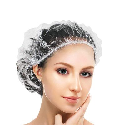 FirstKitchen 100PCS Disposable Shower Caps, Elastic Plastic Clear Hair, Medium Shower Cap, Thicker Waterproof Clear Bath Caps for Women Short Hair Treatment, Salon, Spa, Hotel, Travel(17.3&quot;)