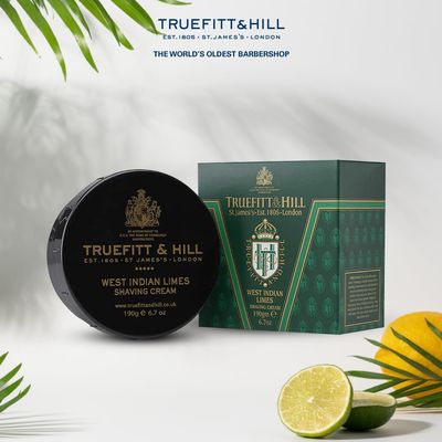 Truefitt &amp; Hill Shaving Cream Bowl - West Indian Limes - Premium Glycerin-Based Lather, Smooth Glide, and Hydration for a Luxurious Shave - 6.7 oz