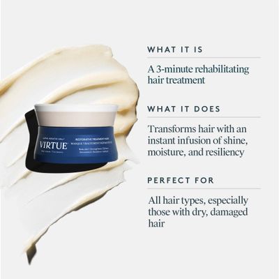 Virtue Restorative Hair Mask Treatment for Damaged Hair with Keratin and Baobab Seed Oil, Safe for All Hair Types, Color Safe
