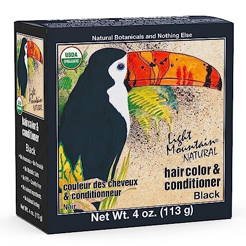 Light Mountain Henna Hair Color &amp; Conditioner - Black Hair Dye for Men/Women, Organic Henna Leaf Powder and Botanicals, Chemical-Free, Semi-Permanent Hair Color, 4 Oz