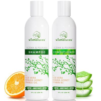 Wild Naturals Eczema Shampoo &amp; Conditioner Set for Men &amp; Women - Anti Dandruff Shampoo for Dry Scalp &amp; Hair - Soothing Relief for Itchy Scalp - Psoriasis Shampoo for Scalp Treatment