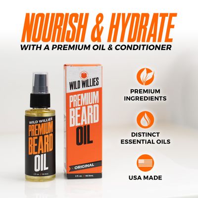 Wild Willies Premium Beard Oil &amp; Conditioner Natural, Organic Ingredients Promote Fast Beard Growth, Removes Itch &amp; Dandruff - Deep Softener Treatment Restores Moisture - 2 Oz, Cool Mint Scent