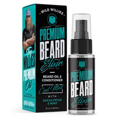 Wild Willies Premium Beard Oil &amp; Conditioner Natural, Organic Ingredients Promote Fast Beard Growth, Removes Itch &amp; Dandruff - Deep Softener Treatment Restores Moisture - 2 Oz, Cool Mint Scent