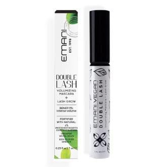 Emani Double Lash Natural Volumizing Mascara With Growth Serum, Non-Toxic Smudge-Free Vegan Formula, 0.23 Fl Oz, Granite