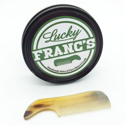 Lucky Franc&#39;s Handmade Ox Horn Fine Tooth Comb for Men&#39;s Beards and Mustaches - Static-Free, Pocket Size, Metal Tin Gift