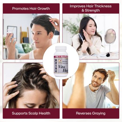 Vita Hair Growth &amp; Hair Loss Supplement - 100% Natural Herbs Potent Formula for Graying Thinning Hair - Stimulate New Hair Follicles - 90 Capsules