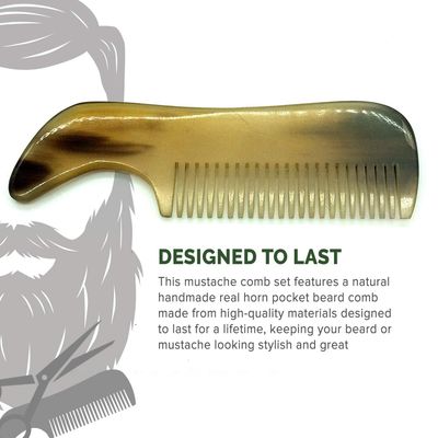 Lucky Franc's Handmade Ox Horn Fine Tooth Comb for Men's Beards and Mustaches - Static-Free, Pocket Size, Metal Tin Gift
