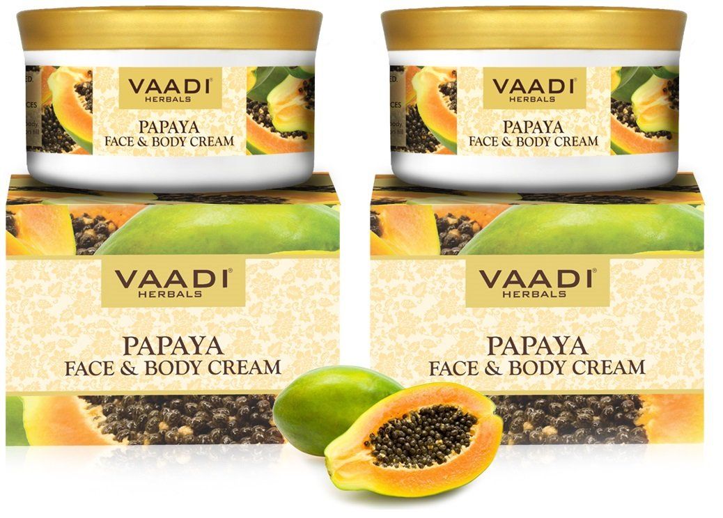 Papaya Face &amp; Body Moisturizer Cream 10.6 Oz (Pack of 2 X 150 Gm) - Herbal Cream - All Natural - Paraban Free - Sulfate Free - Vaadi Herbals