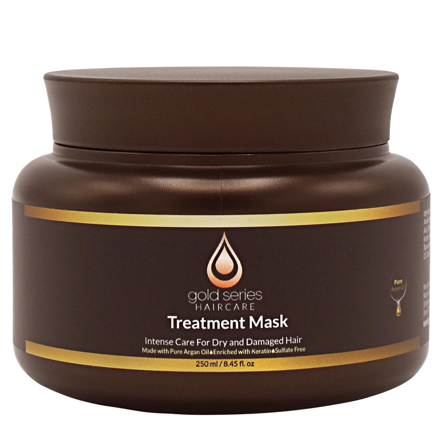 Gold Series Treatment Mask - Deep Hydrating Argan Oil Hair Mask for Dry, Damaged, Color Treated and Curly Hair Enriched with Keratin - Sulfate Free Natural Hair Repair Treatment, 8.45oz