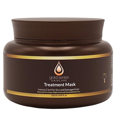 Gold Series Treatment Mask - Deep Hydrating Argan Oil Hair Mask for Dry, Damaged, Color Treated and Curly Hair Enriched with Keratin - Sulfate Free Natural Hair Repair Treatment, 8.45oz