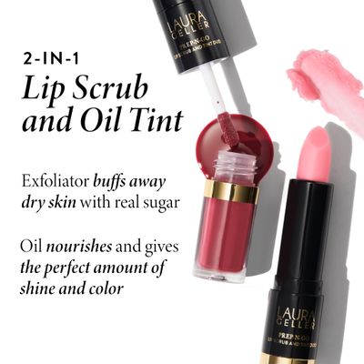 LAURA GELLER NEW YORK Prep-n-Go 2-in-1 Lip Scrub and Lip Oil Tint, Lip Hydrating Oil and Exfoliator, Rush Hour