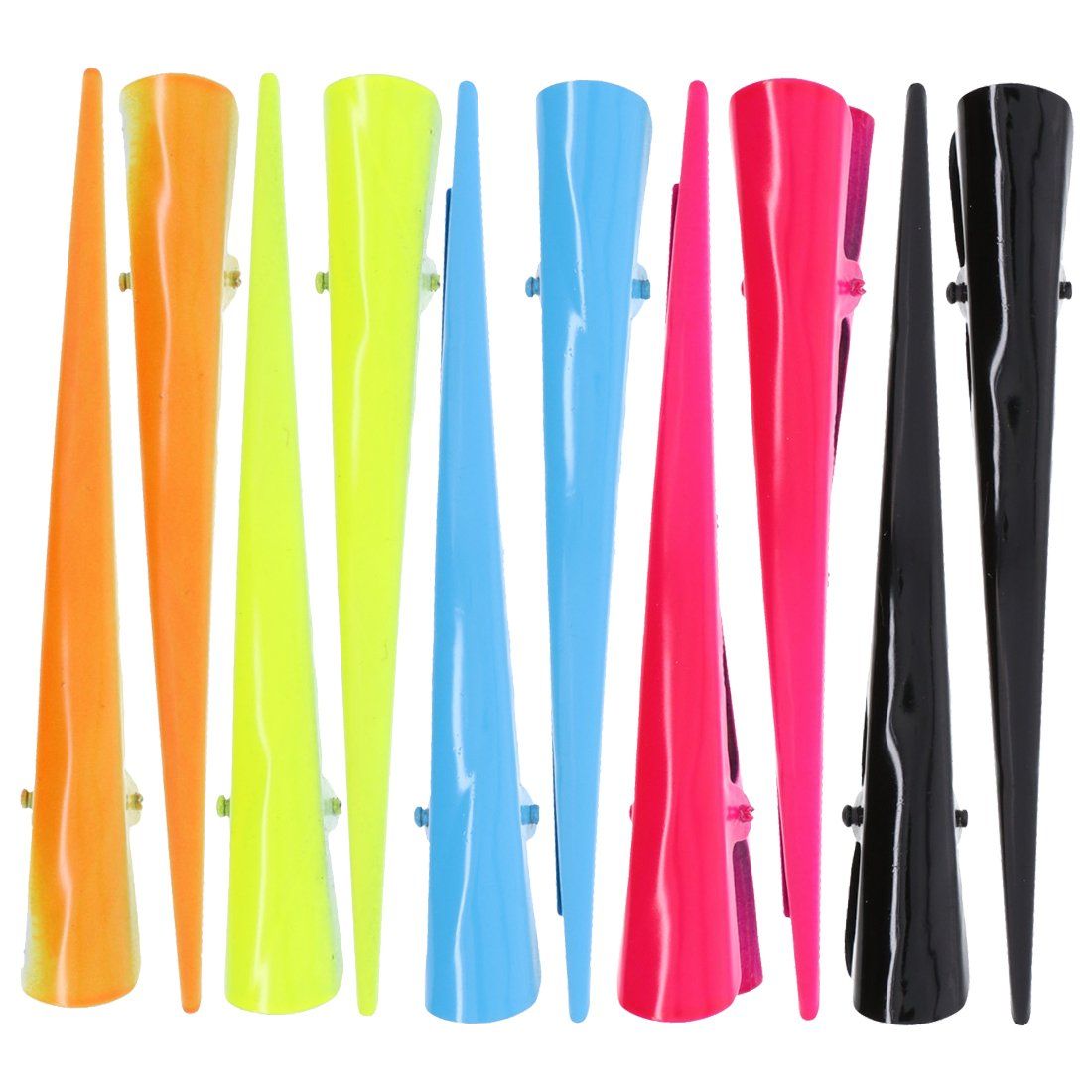 Set of 10 Metal Concord Clips Curved Beak Hair Clips - Neon