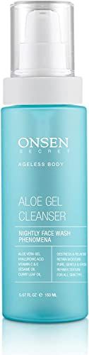 Onsen Secret Japanese Aloe Vera Face Wash - Premium Nightly Facial Cleanser for Makeup Removal, Heals Dry &amp; Sensitive Skin, Hyaluronic Acid, Curry Leaf Oil, Vitamin C &amp; E, Gel Cleanser
