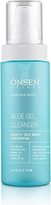 Onsen Secret Japanese Aloe Vera Face Wash - Premium Nightly Facial Cleanser for Makeup Removal, Heals Dry &amp; Sensitive Skin, Hyaluronic Acid, Curry Leaf Oil, Vitamin C &amp; E, Gel Cleanser