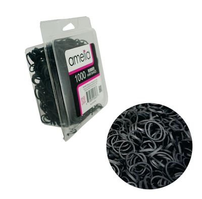 Amelia Beauty | 1000 Count 1/2&quot; Rubber Bands | Premium US Made Rubber Hair Ties | Ideal for Ponytails, Braids &amp; Beards | Strong All Day Hold | Convenient Re-closable Container | Black