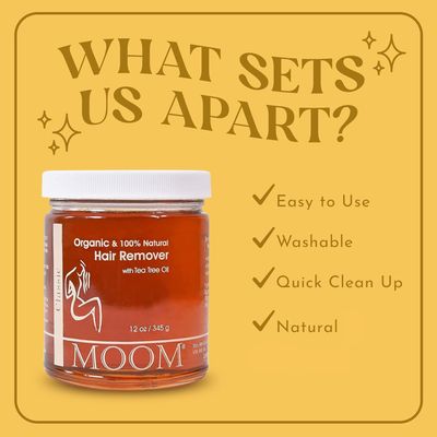 MOOM Organic Sugar Wax with Tea Tree Oil, 12 oz Jar - Hair Removal for Bikini, Brazilian, Face &amp; Legs - Soft Wax for Sensitive Skin, Wax Beads Alternative For Women &amp; Men (Waxing Strips NOT Included)