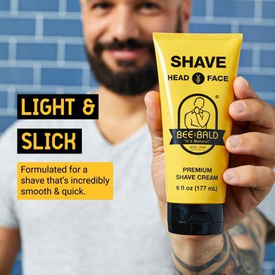 Bee Bald SHAVE Premium Shaving Cream Goes On Light &amp; Slick That's Incredibly Smooth &amp; Quick For Both Face And Head, 6 Fl Oz
