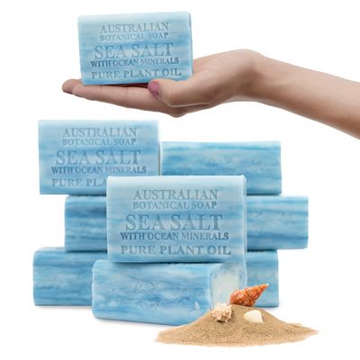 Australian Botanical Soap, Sea Salt with Ocean Minerals 6.6 oz (187g) Soap Bars | Natural Soap Base | All Skin Types | Women &amp; Men | Shea Butter Enriched Bar Soap - Pack of 8