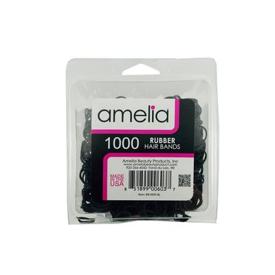 Amelia Beauty | 1000 Count 1/2" Rubber Bands | Premium US Made Rubber Hair Ties | Ideal for Ponytails, Braids &amp; Beards | Strong All Day Hold | Convenient Re-closable Container | Black