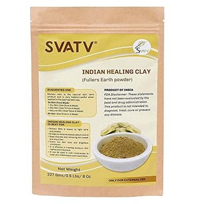 SVATV Fuller&#39;s Earth Powder | Multani Mitti | Indian Healing Clay | Deep Skin Pore Purifying Face Mask Skin Care &amp; Dirt Remover - Natural Face Pack 227g Half Pound