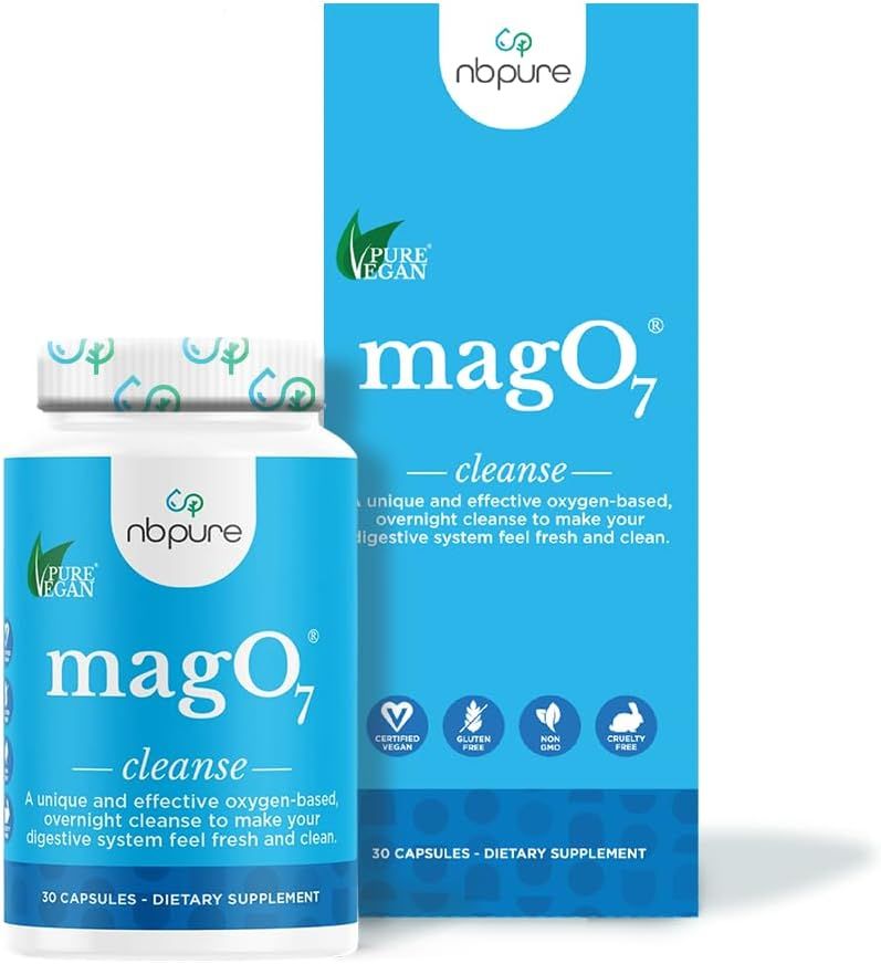 nbpure MagO7 - Natural Colon Cleanse &amp; Detox - Occasional Constipation Relief, Stool Softening, &amp; Bloating Support for Men &amp; Women - Ozonated Magnesium Oxide, 30 Capsules