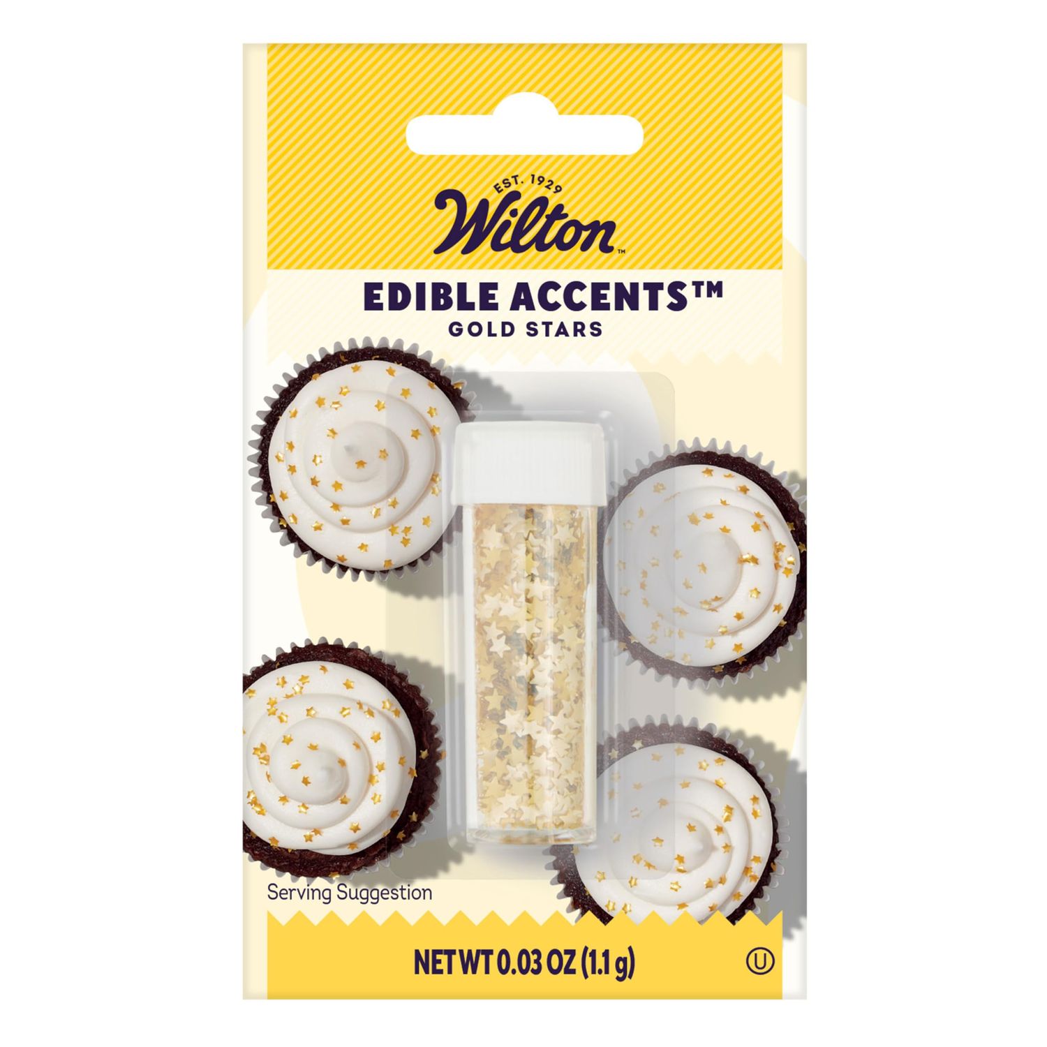 Wilton Edible Accents Gold Stars - Add an Edible Glimmering Touch to Your Cookies, Cakes and Cupcakes, Sprinkle In Drinks for a Dazzling Surprise, 0.04-oz