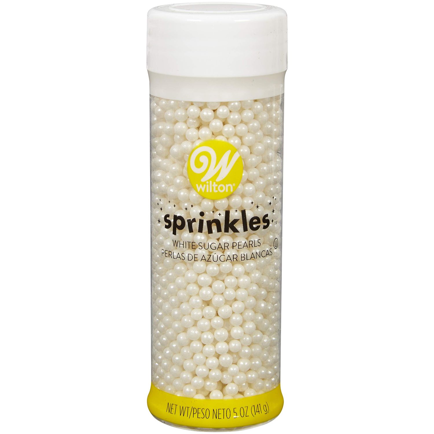 Wilton White Sugar Pearl Sprinkles, Edible Cake Pearls for Wedding Cakes, Cupcakes, Cookies &amp; Desserts, Elegant Pearlescent Sprinkles for Special Occasions, 4.9 oz