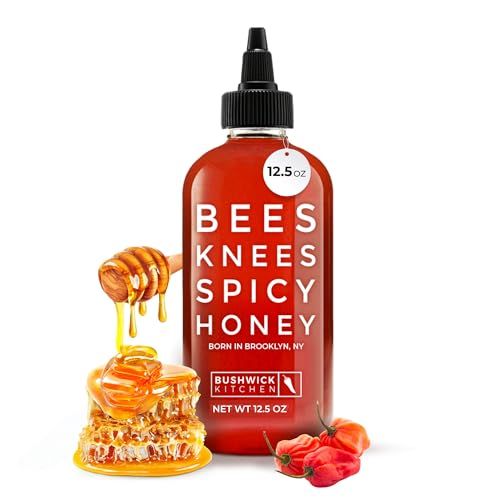 Bees Knees Spicy Honey, 12.5 oz Pure Honey Infused with Oleoresin Habanero Peppers, Gluten Free, Paleo Friendly, Wildflower Natural Hot Honey, Hot Sauce Gifts, Food Gifts, Unique Gifts