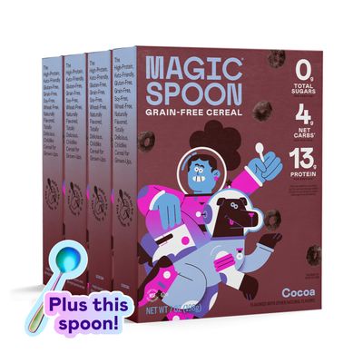 Magic Spoon Cereal, Cocoa 4-Pack of Cereal and Spoon - Keto &amp; Low Carb Lifestyles, Gluten &amp; Grain Free, High Protein, 0g Sugar