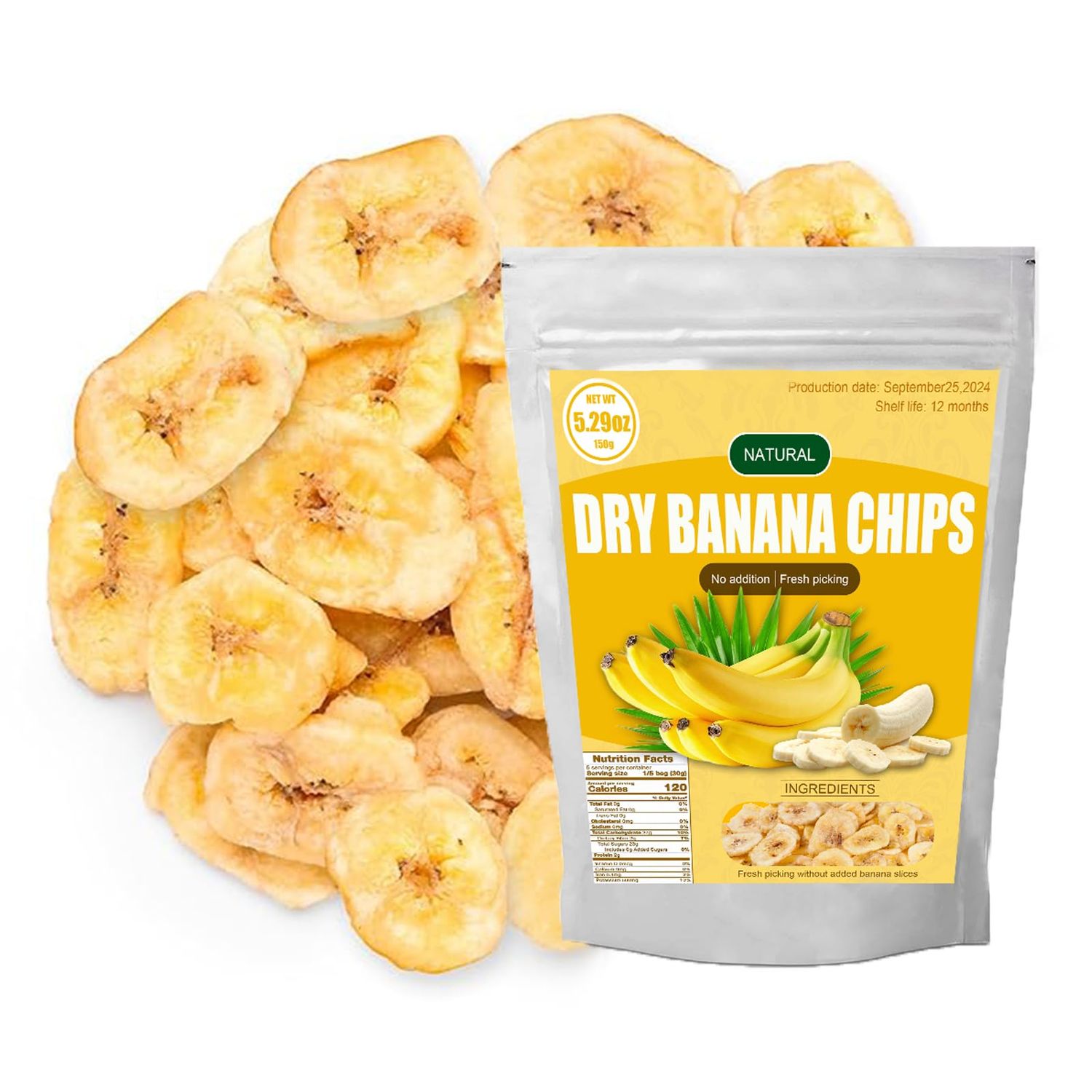 Premium Dried Banana Chips 5.29OZ,freeze dried bananas chips Dehydrated Fruit Snacks, Gluten Free Snack,Vegan,Nothing Added,A healthier alternative to sweets