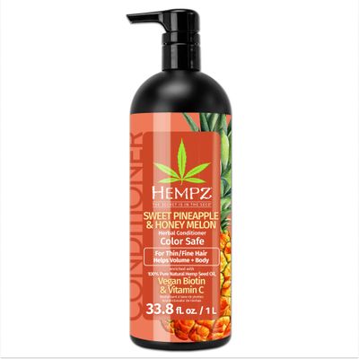 Hempz Biotin Conditioner - Sweet Pineapple &amp; Honey Melon - For Thin/Fine Hair Growth &amp; Strengthening of Dry, Damaged and Color Treated Hair, Hydrating, Softening, Moisturizing - 33.8 Fl OZ