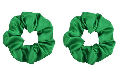 ZOONAI Women Teen Girls Satin Scrunchies Hair Accessories Elastic Hair Ponytail Holder Hair Tie - Set of 2 (Green)