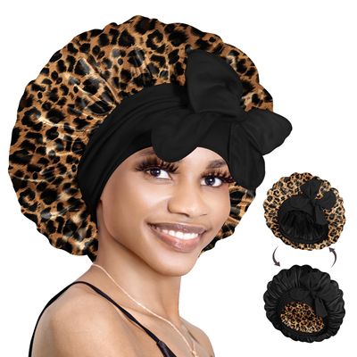BONNET QUEEN Silk Bonnet for Sleeping Women Hair Bonnet Reversible Double Layer Satin Bonnet Tie Bonnet Sleep Satin Hair Wrap Night Cap for Curly Hair Leopard