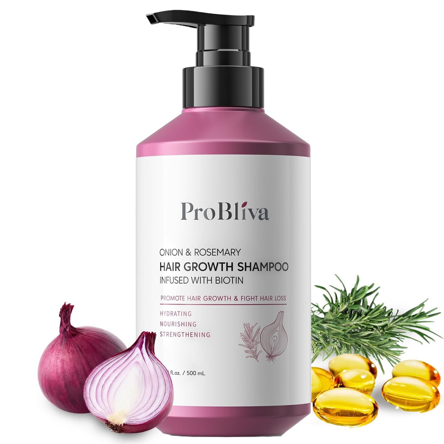 Onion &amp; Rosemary Hair Growth Shampoo: Biotin Infused Shampoo for Hair Loss and Thinning Hair - Promotes Healthier, Thicker and Stronger Hair for Women and Men - 16.9 oz
