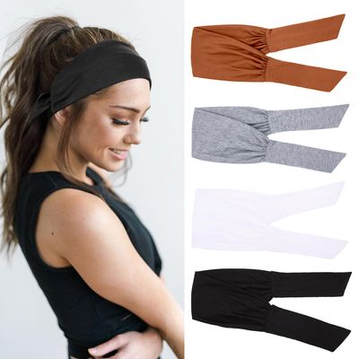 TuTive 4 Pieces Adjustable Knotted Headbands for Women Elastic Fashionable Sports Hairbands Head Scarf Stretchy Wide Headbands Non Slip Workout Yoga Sport Headbands for Women