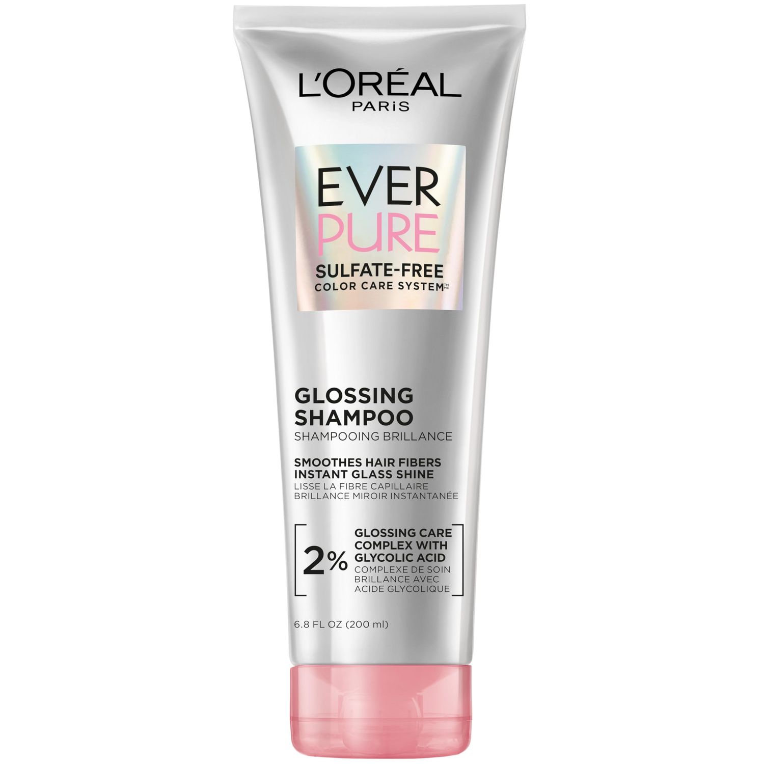 L&#39;Oreal Paris Glossing Sulfate Free Shampoo with Glycolic Acid, Hair Care for Lasting Shine and Smoothness for Dull, Dry Hair, EverPure, 6.8 Fl Oz