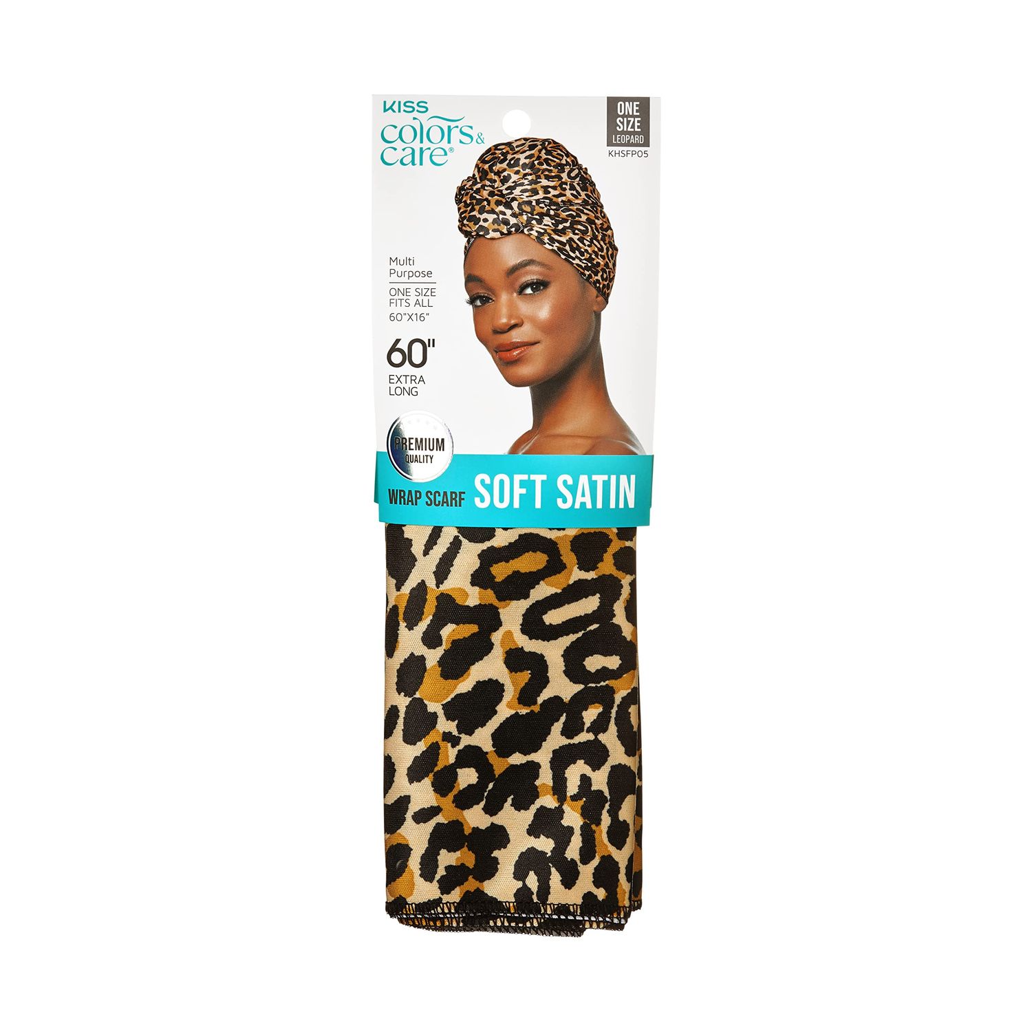KISS COLORS &amp; CARE Soft Satin Wrap Scarf - Leopard Print, Multi-Purpose, Soft Premium Scarf For Minimizing Frizz, Preventing Breakage &amp; Securing Hair Styles, Wigs &amp; Weaves For All Hair Styles