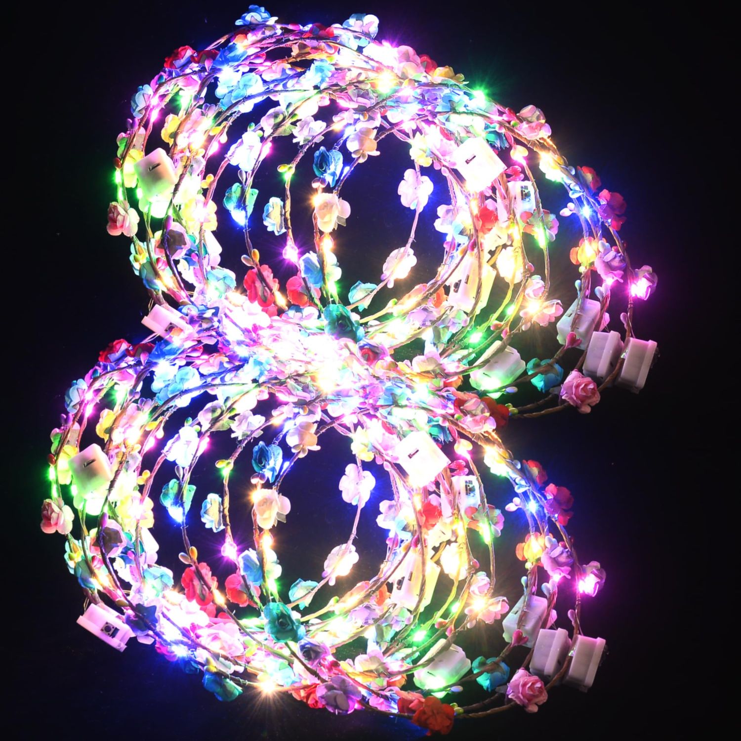 QSJQllo 20 Pcs LED Flower Crowns Headbands,Light Up Headbands For Women,Glow In The Dark Headband Wreath,Suitable For Birthdays,Weddings, Halloween, Christmas, Role-Playing, Beach Parties