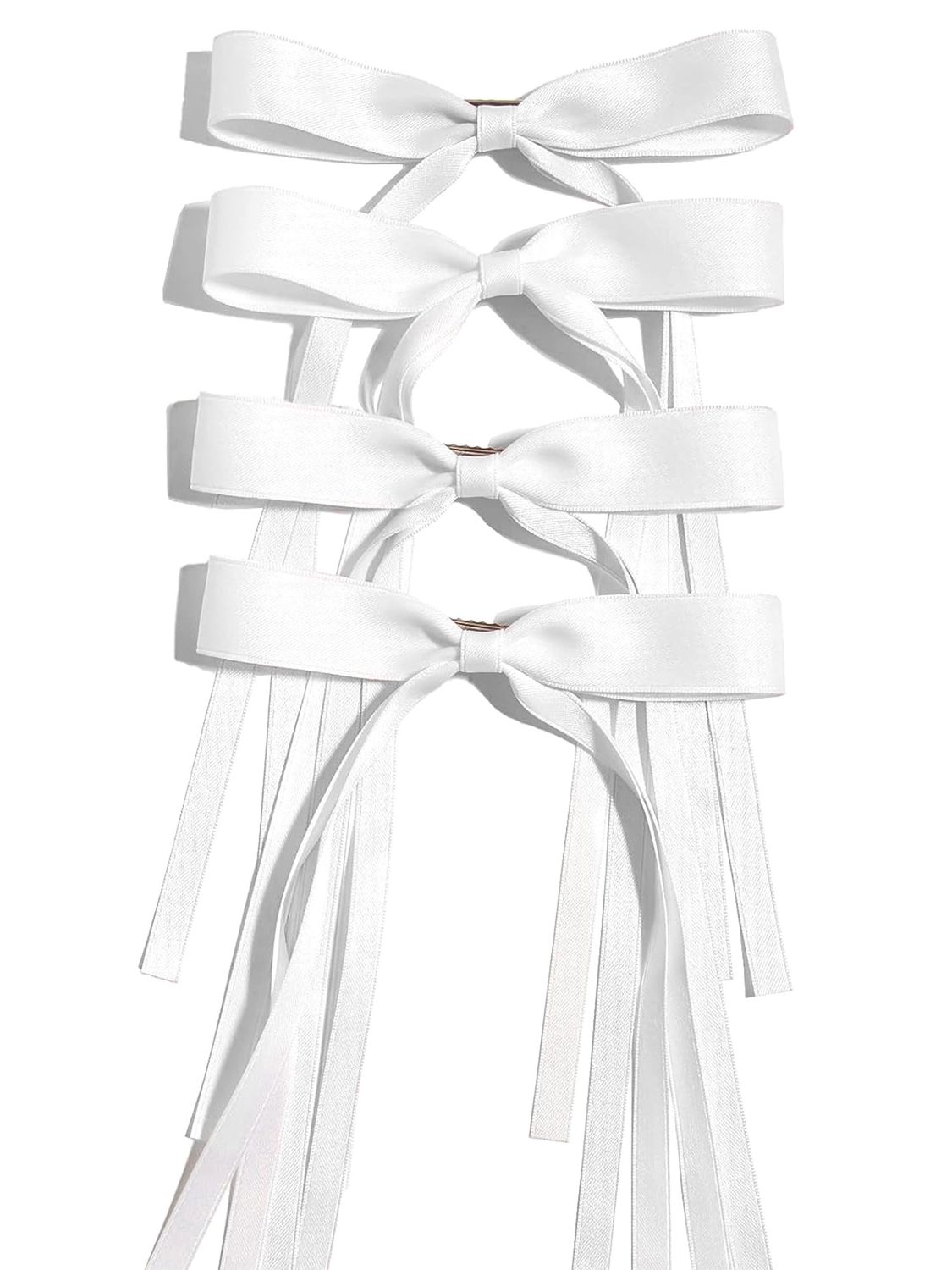 Ayesha Hair Bows Clips Ribbon Bowknot with Long Tail 4pcs White Hair Bows Barrettes Hair Accessories for Women Girls 4pcs (white)