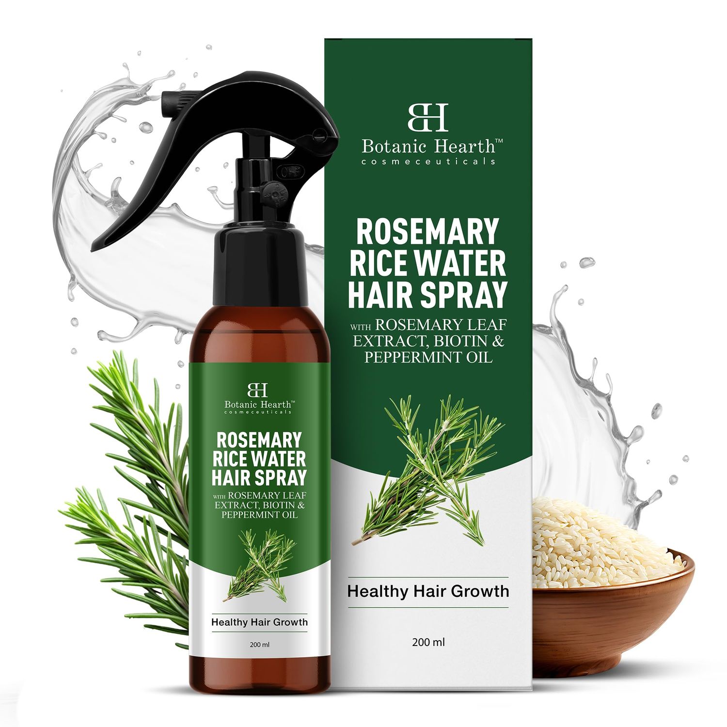 Botanic Hearth Rosemary Rice Water Hair Spray 6.8 fl oz | Hair &amp; Skin Serum | Strengthen, Moisturize &amp; Thicken Naturally | for Dry, Oily, Flaky, Thinning, Damaged Hair Types