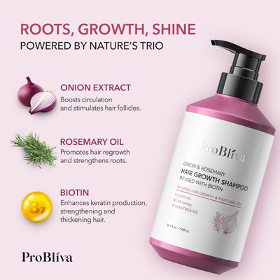 Onion &amp; Rosemary Hair Growth Shampoo: Biotin Infused Shampoo for Hair Loss and Thinning Hair - Promotes Healthier, Thicker and Stronger Hair for Women and Men - 16.9 oz